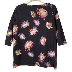 Lands End Navy Blue Floral 3/4 Sleeves Pullover Boat Neck Tunic Top Size S/P 6-8